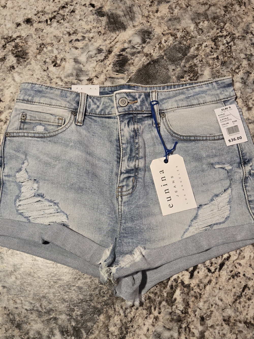 Eunina-Light Blue Distressed Jean Shorts